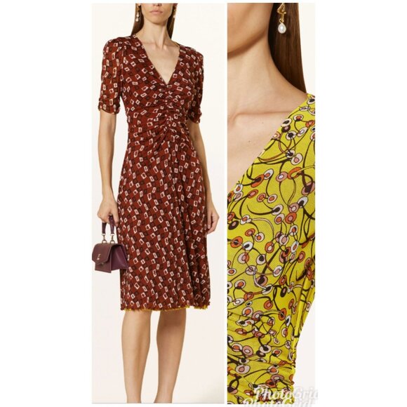 NWT DVF Diane Von Furstenberg Koren Reversible Mesh Midi Dress Size M Stretch